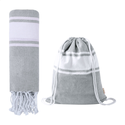 BEACH TOWEL AND DRAWSTRING BAG in Grey