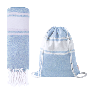 BEACH TOWEL AND DRAWSTRING BAG in Light Blue