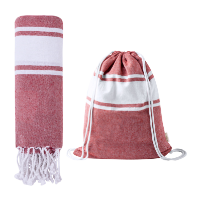 BEACH TOWEL AND DRAWSTRING BAG in Red