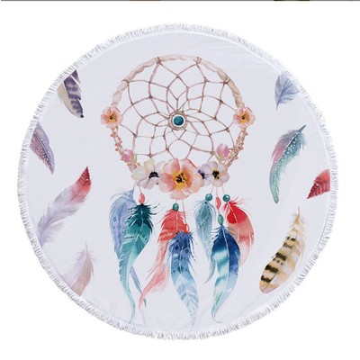 MICROFIBER ROUND BEACH TOWEL W & FRINGE - PROMOTIONAL CORPORATE GIFT