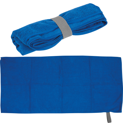 MICROFIBRE TOWEL with Elastic Elastic Rubber Band in Blue 