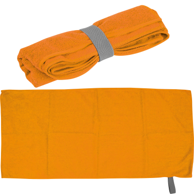 MICROFIBRE TOWEL with Elastic Elastic Rubber Band in Orange 