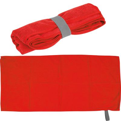 MICROFIBRE TOWEL with Elastic Elastic Rubber Band in Red 