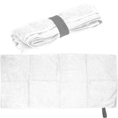 MICROFIBRE TOWEL with Elastic Elastic Rubber Band in White 
