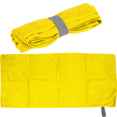 MICROFIBRE TOWEL with Elastic Elastic Rubber Band in Yellow 