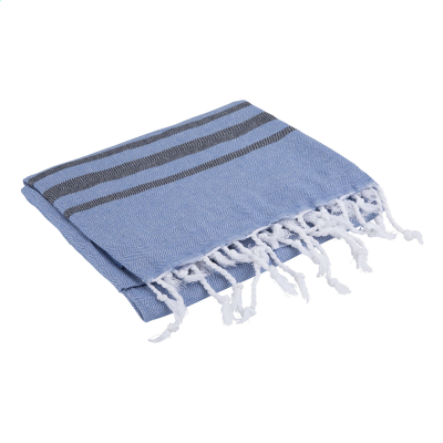 OXIOUS HAMMAM TOWELS - VIBE LUXURY COLOUR STRIPE in Light Blue & Navy