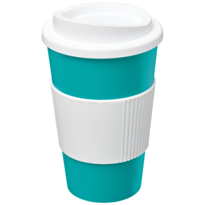 AMERICANO® 350 ML THERMAL INSULATED TUMBLER with Grip in Aqua Blue & White