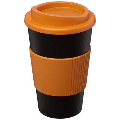 AMERICANO® 350 ML THERMAL INSULATED TUMBLER with Grip in Solid Black & Orange