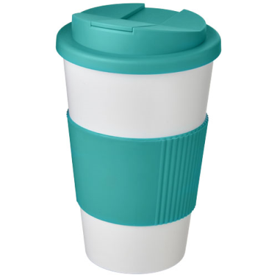 AMERICANO® 350 ML TUMBLER with Grip & Spill-Proof Lid in White & Aqua