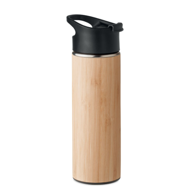 DOUBLE WALL BAMBOO FLASK 450ML in Brown