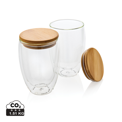 DOUBLE WALL BOROSILICATE GLASS with Bamboo Lid 350Ml 2Pc Set in Clear Transparent