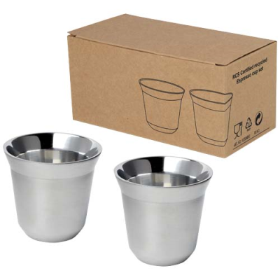 DUO 80 ML RCS CERTIFIED STAINLESS STEEL METAL ESPRESSO CUP SET  - PROMOTIONAL CORPORATE GIFT