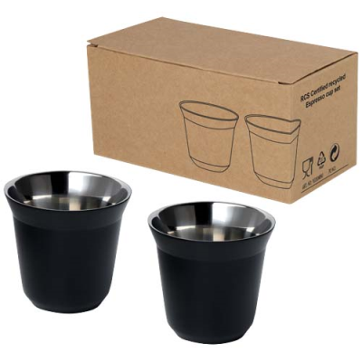 DUO 80 ML RCS CERTIFIED STAINLESS STEEL METAL ESPRESSO CUP SET  - PROMOTIONAL CORPORATE GIFT