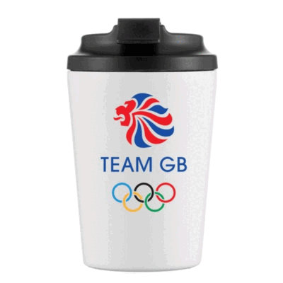 ECO CUP FOR CAR - RECYCLED & POWDER COATED BLACK & WHITE DOUBLE WALLED COFFEE TUMBLER & GIFTBAG