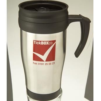METAL TRAVEL MUG in Silver & Black