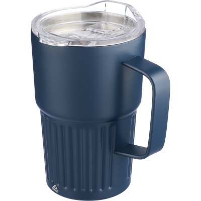 RECYCLED STAINLESS STEEL METAL DOUBLE WALLED TRAVEL MUG (450ML) in Blue