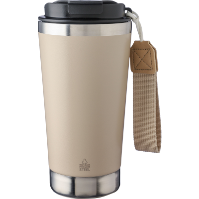RECYCLED STEEL DOUBLE WALLED TRAVEL MUG (500ML) in Beige
