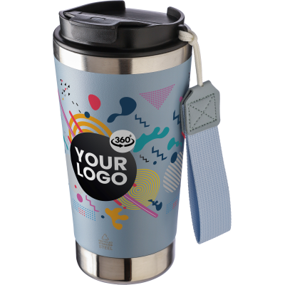 RECYCLED STEEL DOUBLE WALLED TRAVEL MUG (500ML) in Pastel Blue