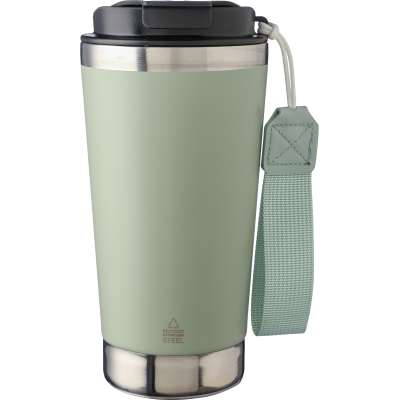 RECYCLED STEEL DOUBLE WALLED TRAVEL MUG (500ML) in Pastel Green