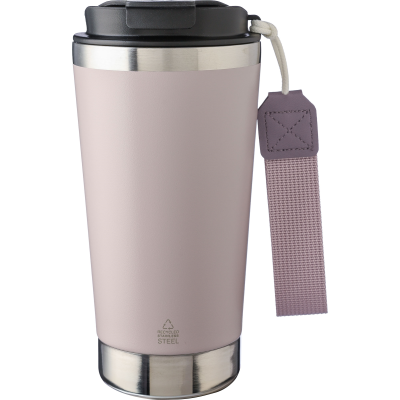 RECYCLED STEEL DOUBLE WALLED TRAVEL MUG (500ML) in Pastel Pink