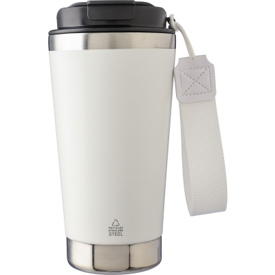 RECYCLED STEEL DOUBLE WALLED TRAVEL MUG (500ML) in White