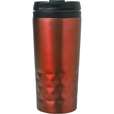 STAINLESS STEEL METAL DOUBLE WALLED TRAVEL MUG (300ML) in Red