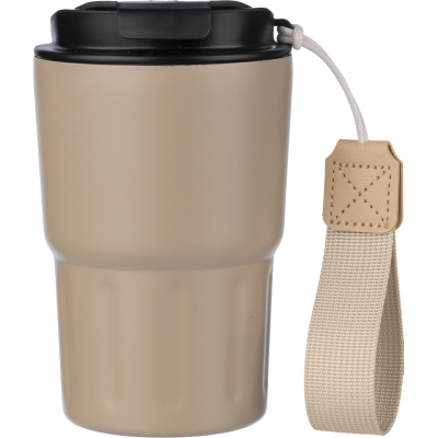 STAINLESS STEEL METAL DOUBLE WALLED TRAVEL MUG (320ML) in Beige