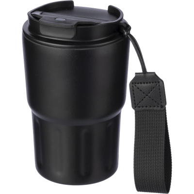 STAINLESS STEEL METAL DOUBLE WALLED TRAVEL MUG (320ML) in Black