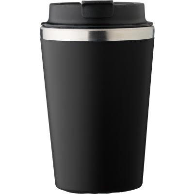 STAINLESS STEEL METAL DOUBLE WALLED TRAVEL MUG (350ML) in Black