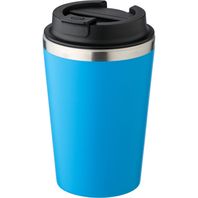 STAINLESS STEEL METAL DOUBLE WALLED TRAVEL MUG (350ML) in Light Blue