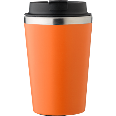 STAINLESS STEEL METAL DOUBLE WALLED TRAVEL MUG (350ML) in Orange