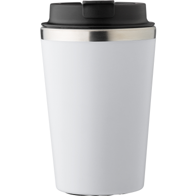 STAINLESS STEEL METAL DOUBLE WALLED TRAVEL MUG (350ML) in White