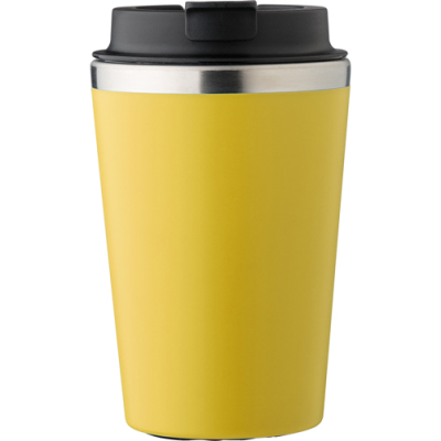 STAINLESS STEEL METAL DOUBLE WALLED TRAVEL MUG (350ML) in Yellow