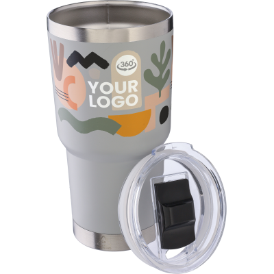 STAINLESS STEEL METAL DOUBLE WALLED TRAVEL MUG (590ML) in Grey - PROMOTIONAL CORPORATE GIFT