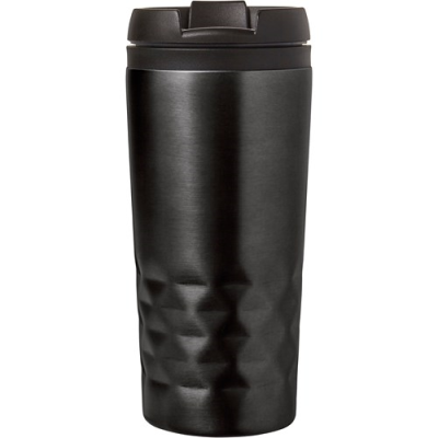 THE TOWER - STAINLESS STEEL METAL DOUBLE WALLED TRAVEL MUG (300ML) in Black