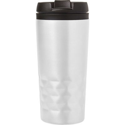 THE TOWER - STAINLESS STEEL METAL DOUBLE WALLED TRAVEL MUG (300ML) in White