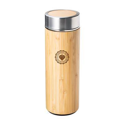 THERMAL INSULATED FLASK with Stainless Steel Metal & Bamboo with Tea Strainer Retumbler-adamuz - PROMOTIONAL CORPORATE GIFT