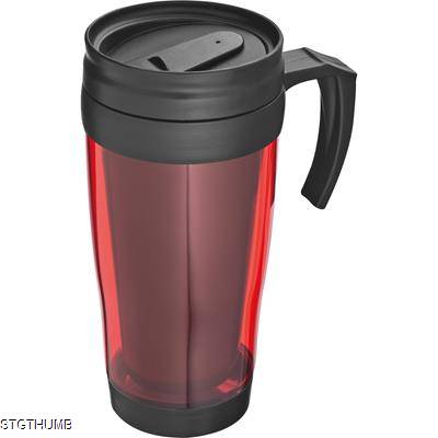THERMAL INSULATED PLASTIC TRAVEL MUG in Red