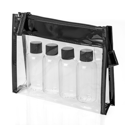 5 PIECE TRAVEL SET in a Black & Clear Transparent Zippered Bag