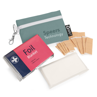 OUTDOOR & WALKERS SURVIVAL KIT in a Printed Pouch on a Clip - PROMOTIONAL CORPORATE GIFT