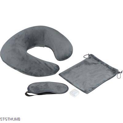 TRAVEL SET with Neck Pillow, Sleep Mask, & Laundry Bag in Silvergrey