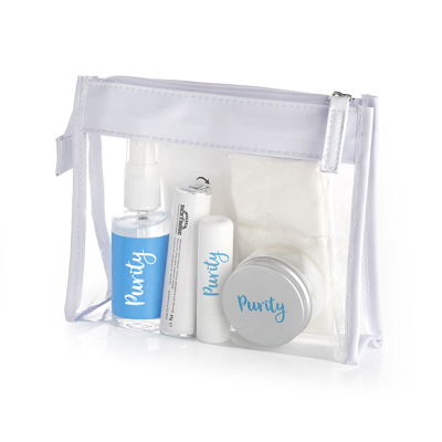 WORK FROM HOME SET in a Clear Transparent PVC White Trim Bag