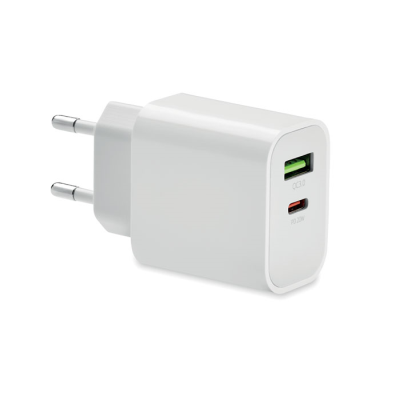 18W 2 PORT USB CHARGER EU PLUG in White