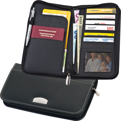 CRISMA DELUXE LEATHER TRAVEL WALLET in Black
