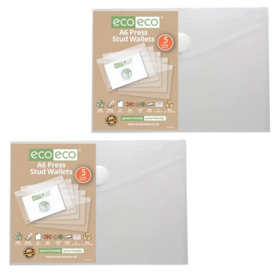 ECO-ECO A6 95% RECYCLED CLEAR TRANSPARENT PRESS STUD WALLET (UK STOCK)