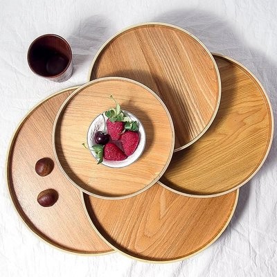 ROUND WOOD SERVING TRAY FOR EATING