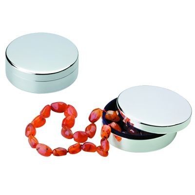 ROUND SILVER PLATED METAL JEWELLERY TRINKET BOX