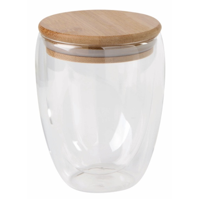 DOUBLE-WALLED GLASS BAMBOO ART with Lid Made of Bamboo