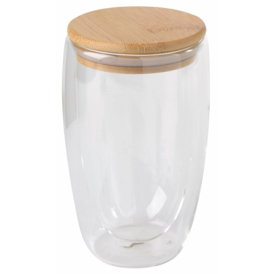 DOUBLE-WALLED GLASS BAMBOO ART with Lid Made of Bamboo