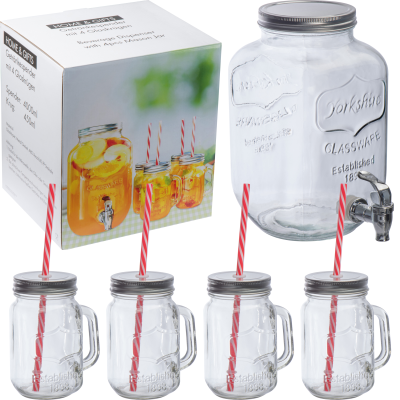 GLASS DISPENSER with 4 Jugs in Clear Transparent
